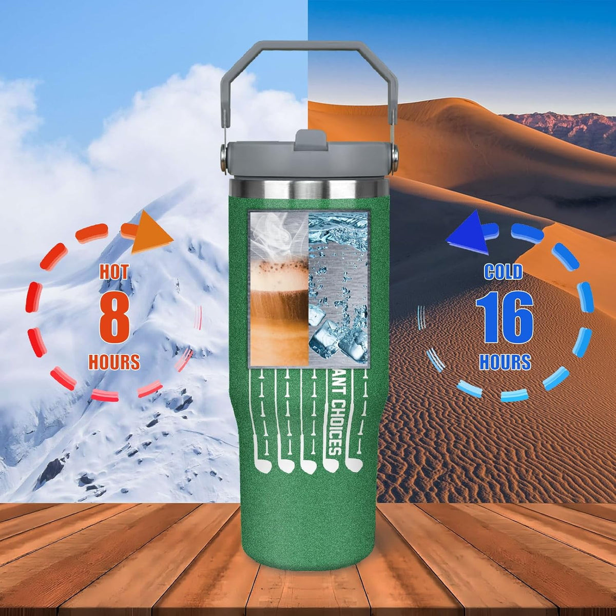Lunabuddy™ Golf Gifts For Men Women Golfers 30Oz Green Golf Tumbler With Handle 30 OZ Golf Travel Coffee Mug Water Bottle Stainless Steel Vacuum Insulated, Golf Stuff Gifts For Golfer