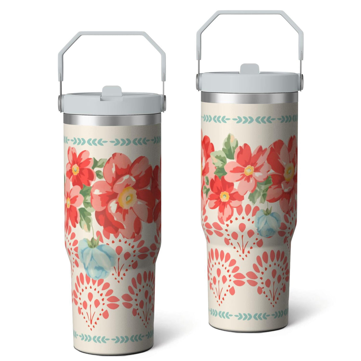 Lunabuddy™ 30oz Pioneer Colorful Floral Stainless Steel Flip Straw Tumbler with Lid