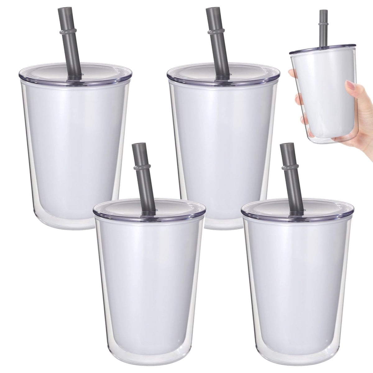 Lunabuddy™ 4 PackPack 24 oz Tumblers with Lids & Straws – Double Wall Insulated Plastic Cups, Leakproof, Food‑Safe, for Cold & Hot Drinks, Ideal for Daily Use, Travel & Outdoor