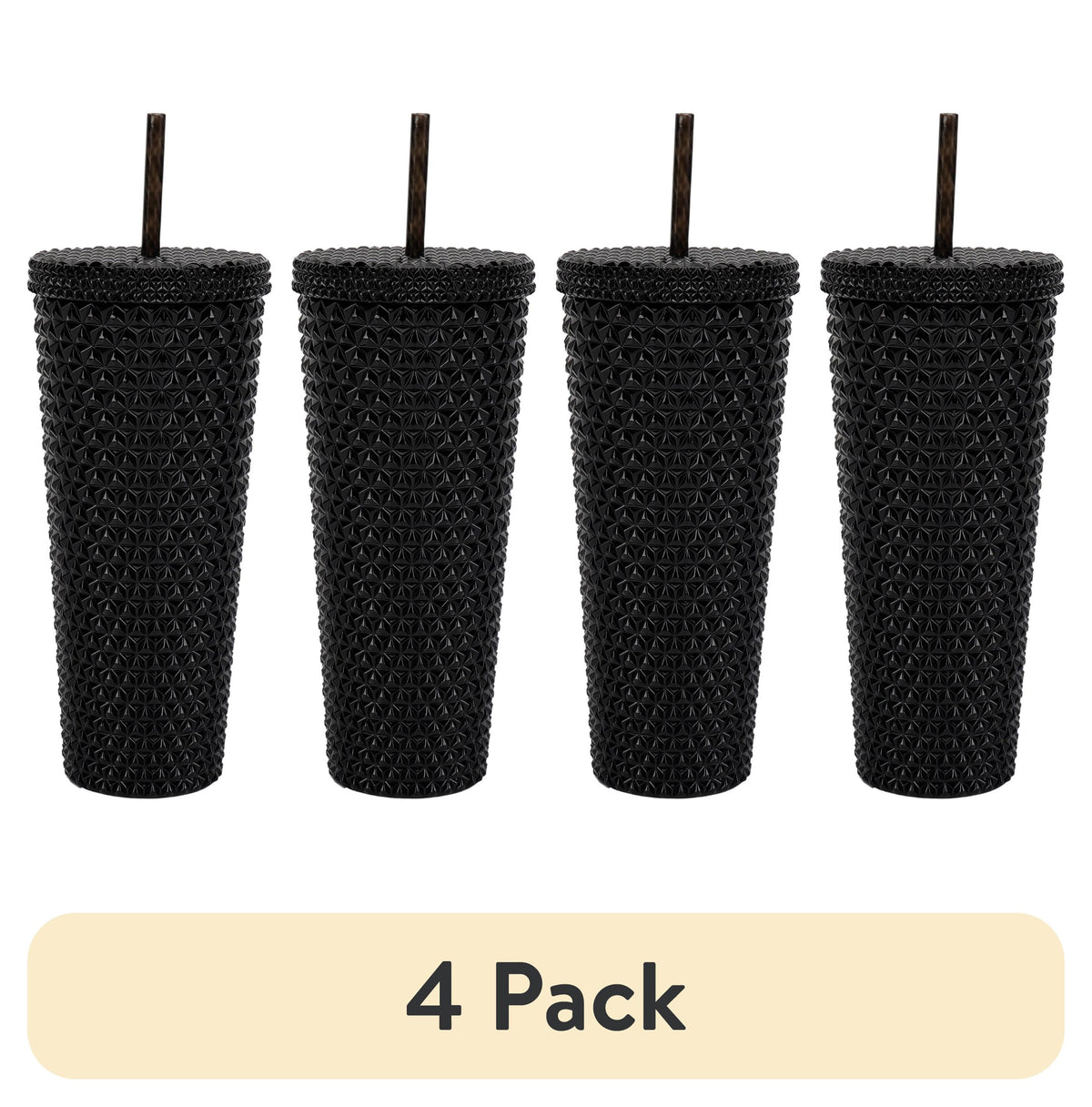 Lunabuddy™ (4 pack) Mainstays 26-Ounce Capacity Plastic Double Wall Insulated Iridescent Textured Tumbler with Straw, Black