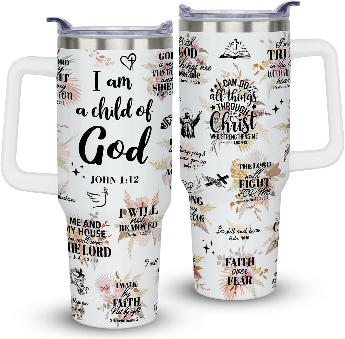Lunabuddy™ 40 oz Christian Tumblers with Handle Gifts for Women, Bible Verse Scripture Gifts, Religious Spiritual Faith Gifts for Women, Baptism Gifts for Girl