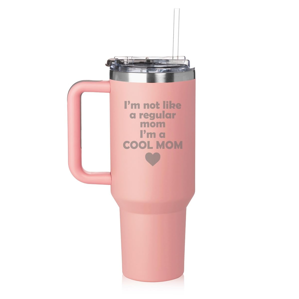 Lunabuddy™ 40 oz Tumbler with Handle and Straw Lid Stainless Steel Insulated Travel Mug Cup I'm not a regular mom I'm a cool mom (Pink)