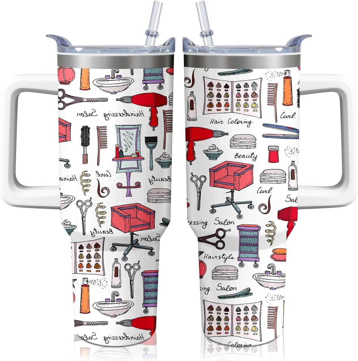 Lunabuddy™ 40oz Hair Stylist Gifts Hairstylist Tumbler with Handle for Female Women, Stainless Steel Insulated Cup, Coffee Mug Water Bottle for Hairdresser Cosmetology Salon Owner Beautician