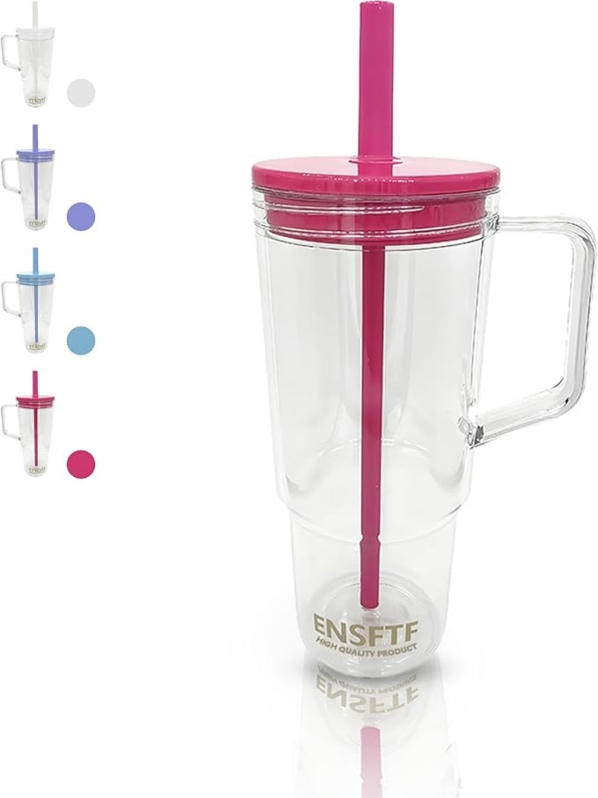 Lunabuddy™ 40oz Insulated Clear Tumbler with Handle and Lid & Straw, Reusable Travel Mug for Cold and Hot Drinks, Double-Wall Plastic Water Bottle | Crystal-Clear | Car Cup Holder Fit | Leakproof | BPA-Free