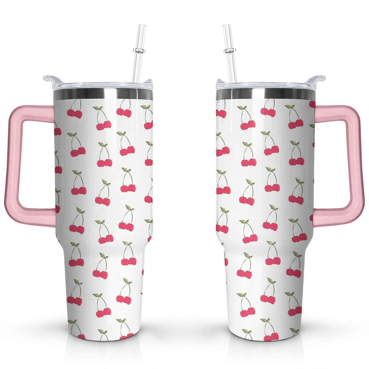 Lunabuddy™ 40oz Red Cherry Fruit Pattern Stainless Steel Flip Straw Tumbler Spill
