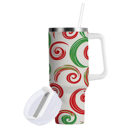 Lunabuddy™ 40 oz Insulated Stainless Steel Tumbler Double Wall Stainless Steel Tumbler with 2-Way Drinking Red and Green Swirls