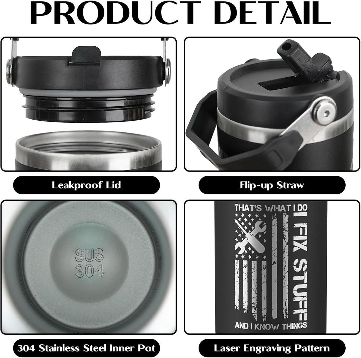 Lunabuddy™ Funny Gifts For Men - That's What I Do I Fix Stuff and I Know Things Cup - 30oz Insulated Tumbler with Handle - Cool Fathers Day,Birthday,Christmas Gifts for Dad,Grandpa,Husband,Uncle