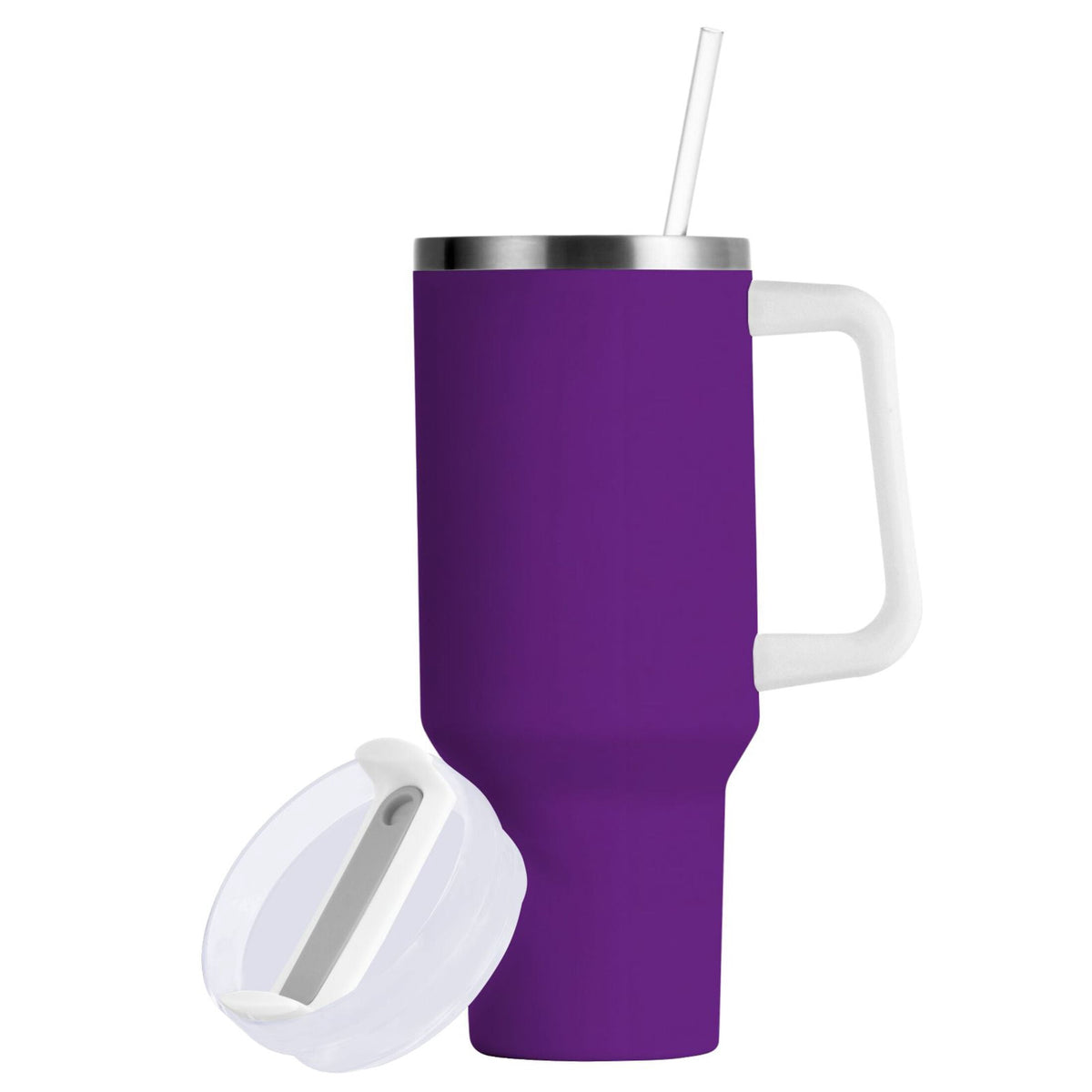 Lunabuddy™ Ryvnso 40 oz Tumbler with Handle and Straw Insulated Stainless Steel Travel Mug with Lid Purple Solid Color