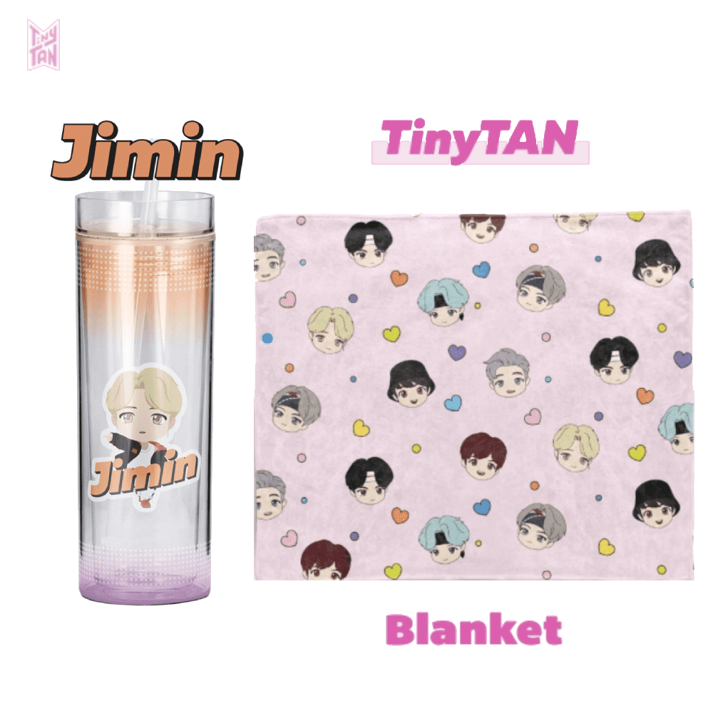 Lunabuddy™ BTS TinyTAN Official BTS Ice Cup Tumbler 11.8 oz Jimin w/ Big Face Blanket