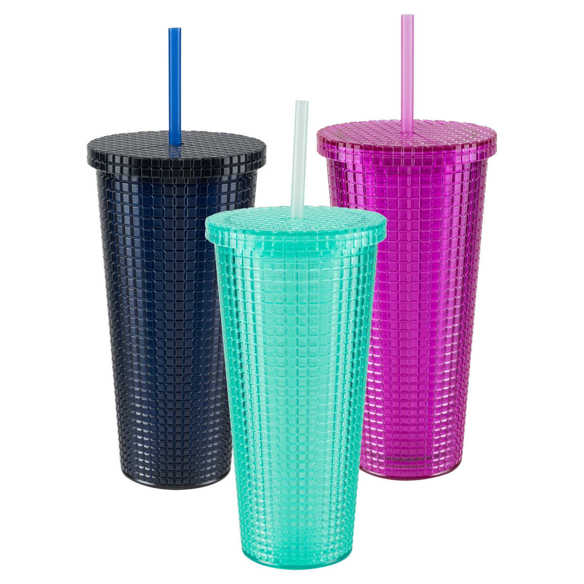 Lunabuddy™ Cool Gear 3-Pack 23 oz Jem Chiller with Reusable Straw | Dishwasher Safe, Spillproof, Double-Wall Insulated Travel Tumbler | Trendy, Textured Design - Variety Pack