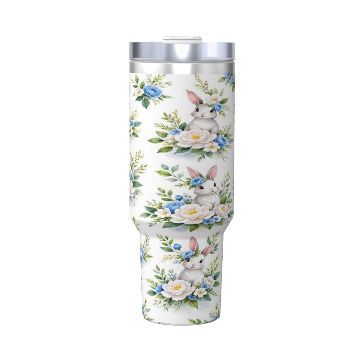 Lunabuddy™ Easter Bunny Floral Cup Insulated Tumbler Stainless Steel Vacuum Travel Mug 40 oz with Handle and Straw Lid