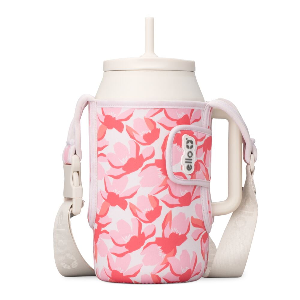 Lunabuddy™ Ultra Clean 64oz Stainless Steel Tumbler with Bottle Bag Sling, Pink Florals