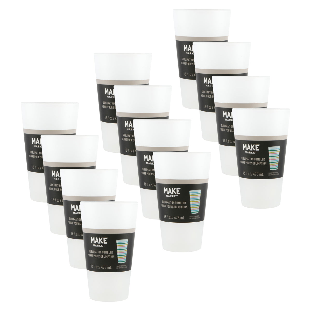Lunabuddy™ Frosted Glass Sublimation Tumbler by Make Market – 16oz Drinkware for Custom Heat Transfer - Hand Wash Only - 12 Pack