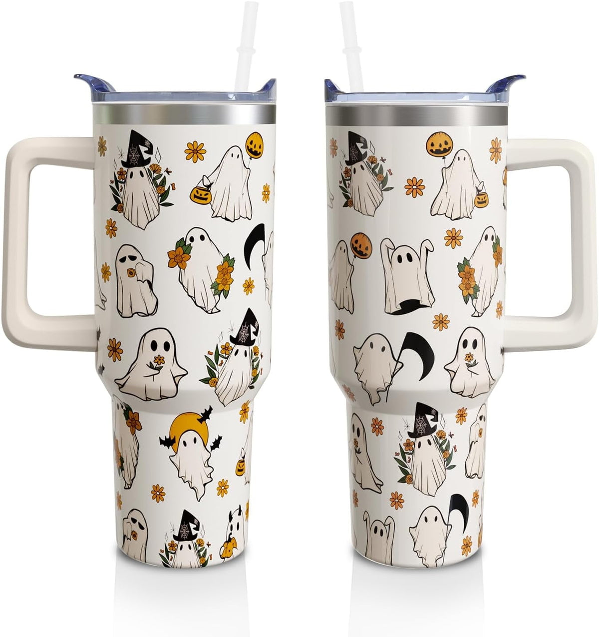 Lunabuddy™ 40 Oz Tumbler with Handle and Straw, Cute Stainless Steel Double