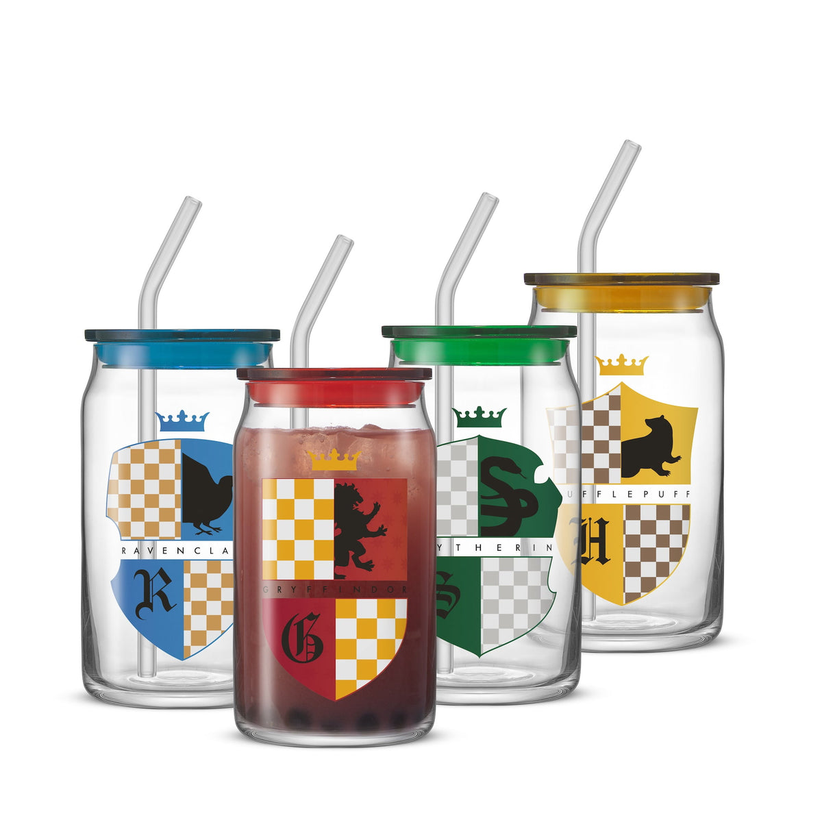 Lunabuddy™ Harry Potter House Crests Tumbler Glasses with Lids, 16-Ounce, Set of 4
