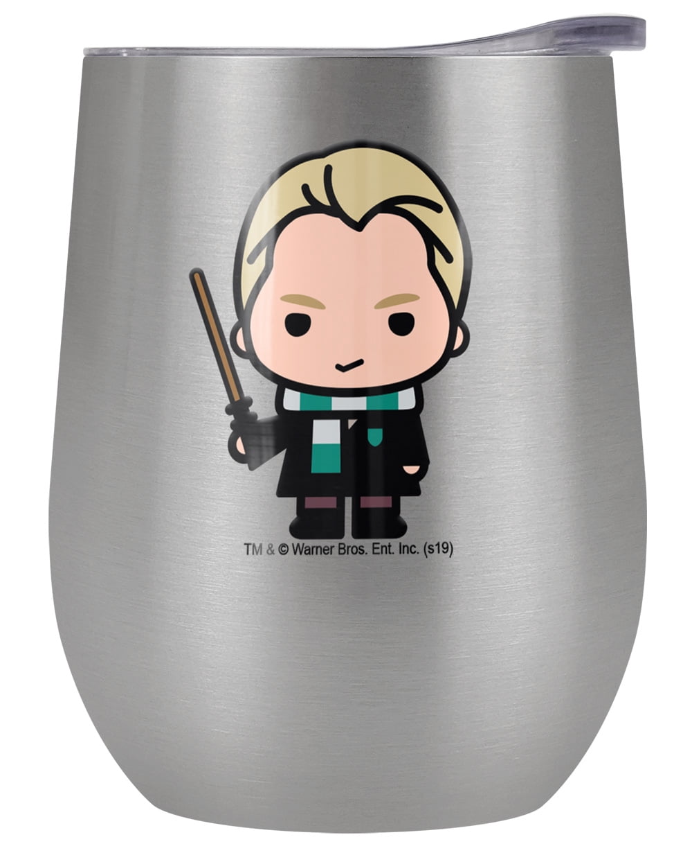 Lunabuddy™ Harry Potter Official Draco Cute Chibi Character 12 oz Stemless Tumbler, Stainless Steel Travel Cup|Lake Tumbler|Insulated with Leak Resistant Slide-Lock Lid, Stainless Steel
