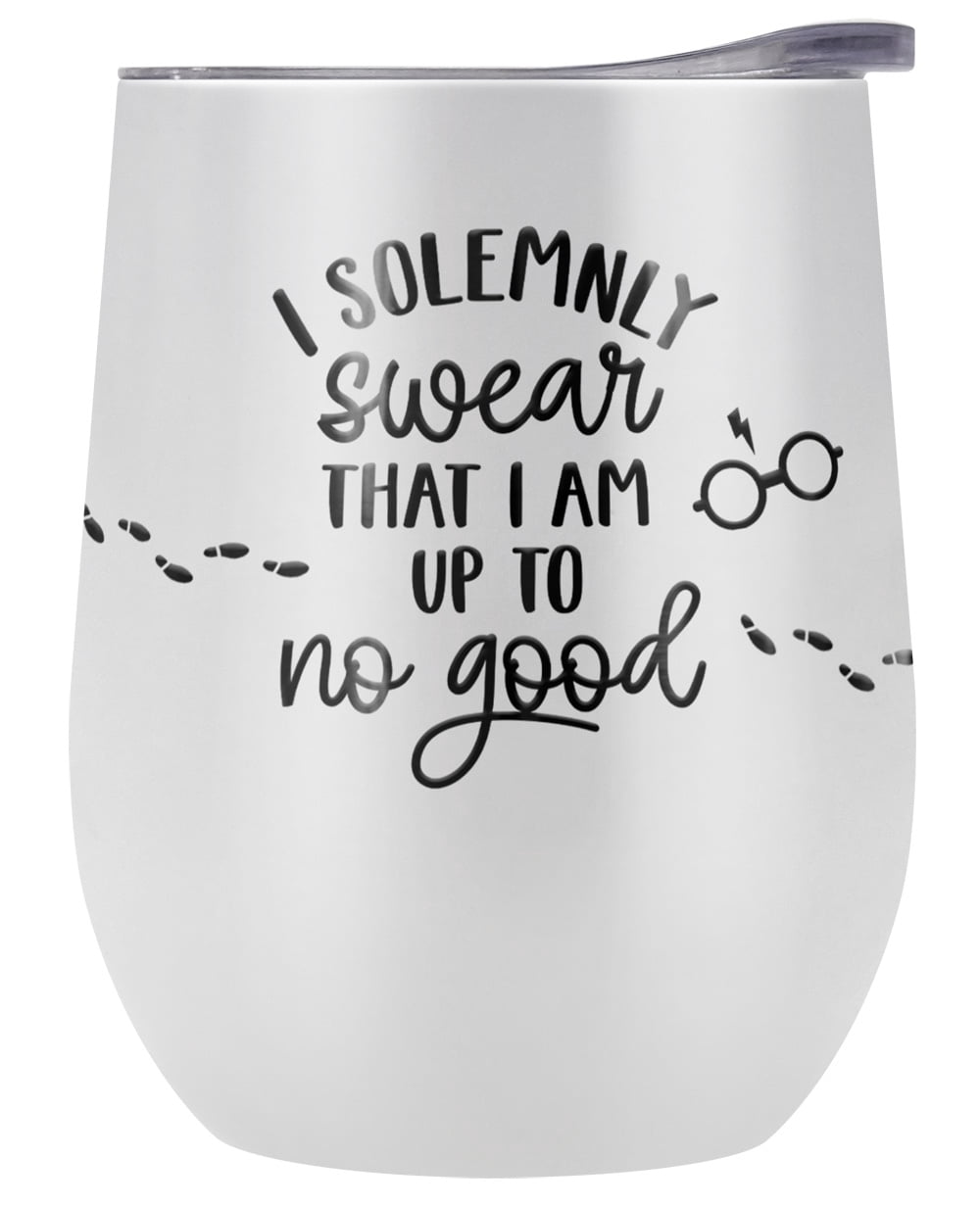 Lunabuddy™ Harry Potter Official Up To No Good 12 OZ White Stemless Tumbler, Stainless Steel Travel Cup|Lake Tumbler|Insulated with Leak Resistant Slide-Lock Lid
