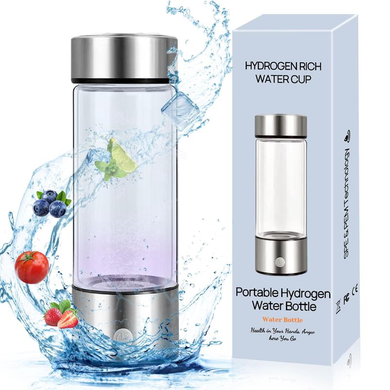 Lunabuddy™ Hydrogen Water Bottle Portable 460ML Glass Reusable Tumbler with High Hydrogen Concentration Up to 700-1100 ppb for Health Benefits & Fathers Day Gift