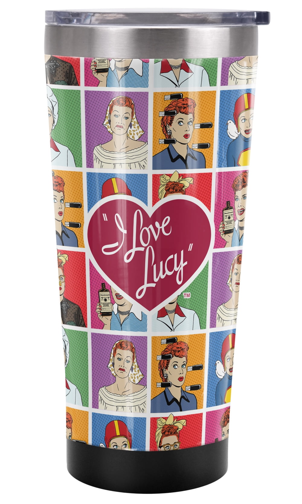 Lunabuddy™ I Love Lucy Official Square Faces 20 oz Travel Tumbler, Stainless Steel, Vacuum Insulated with Leak Resistant Slide-Lock Lid