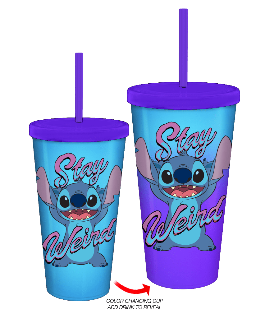 Lunabuddy™ Lilo and Stitch Stay Weird 24oz Color Change Plastic Tumbler w Lid and Straw