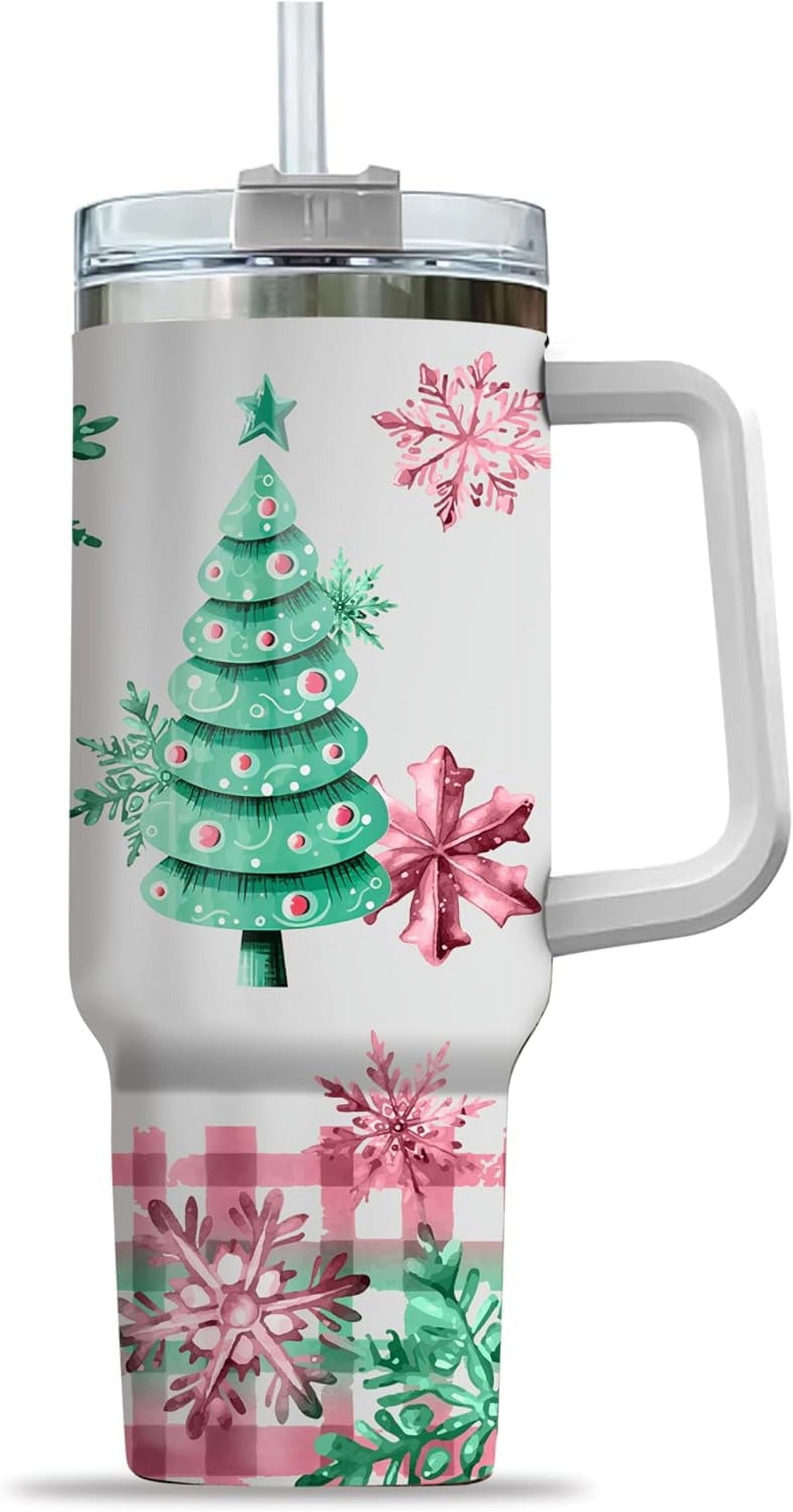 Lunabuddy™ Pink Christmas Tree Cakes Stainless Steel Tumbler 40Oz With Handle Insulated