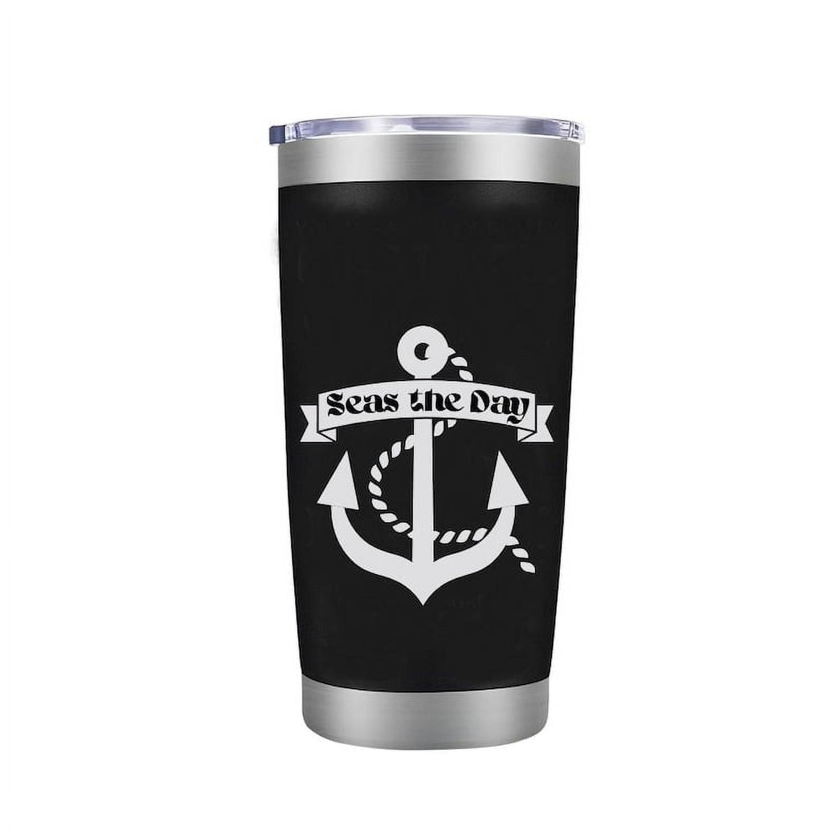 Lunabuddy™ Seas the Day - 20 oz - Cute Funny Nautical Themed Birthday Gift for Ocean Lovers & Sailors - Insulated Coffee Tumbler Cup with Sliding Lid