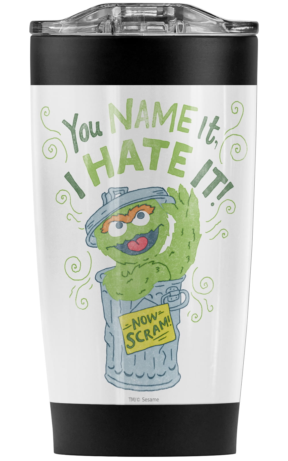 Lunabuddy™ Sesame Street/Oscar The Grouch I Hate It Stainless Steel Tumbler 20 oz Coffee Travel Mug/Cup, Vacuum Insulated & Double Wall with Leakproof Sliding Lid | Great for Hot Drinks and Cold Beverages
