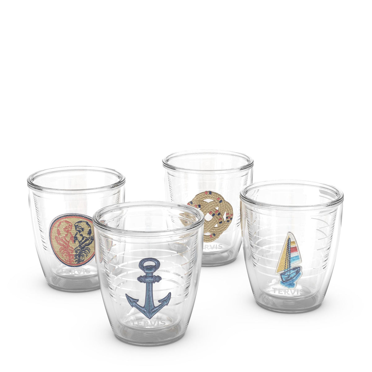 Lunabuddy™ Ol' Time Maritime Boating Collection Made in USA Double Walled Insulated Tumbler Travel Cup Keeps Drinks Cold & Hot, 12oz - 4pk, Assorted