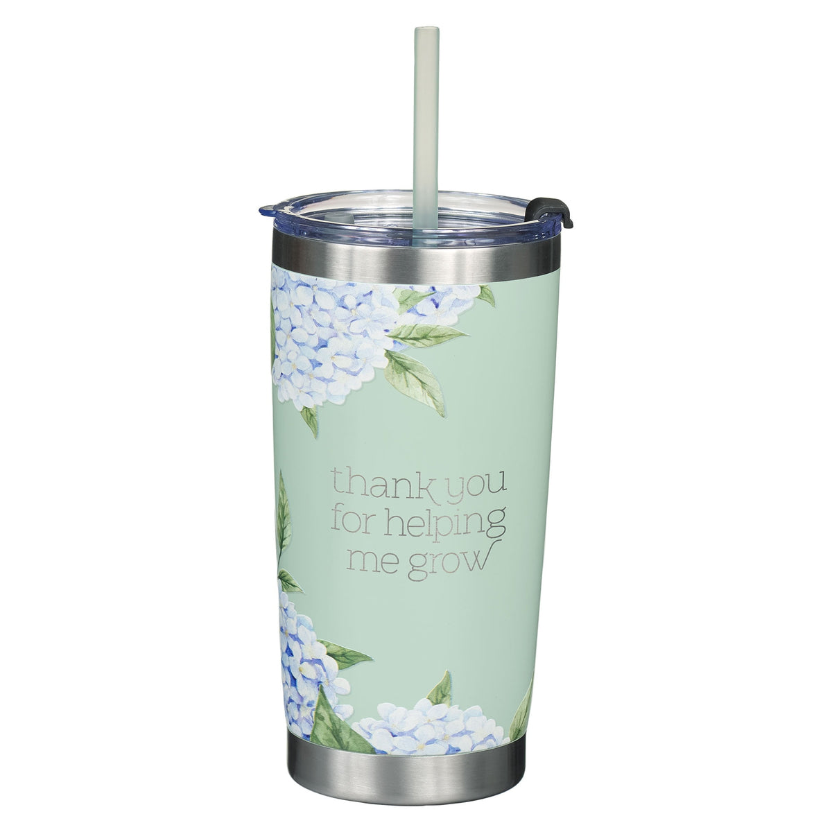 Lunabuddy™ Thank You For Helping Me Grow Inspirational Travel Tumbler Mug for Teachers, Mentors, Mint/Cream, 18oz Double Wall Vacuum Insulated Stainless Steel, With Love