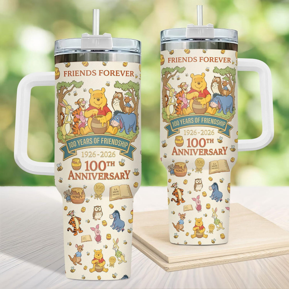 Lunabuddy™ Winnie Pooh 100Th Anniversary Tumbler 40Oz, Pooh And Friend Tumbler, Disney Winnie The Pooh 100 Years Tumbler, Pooh Friends Forever Cup