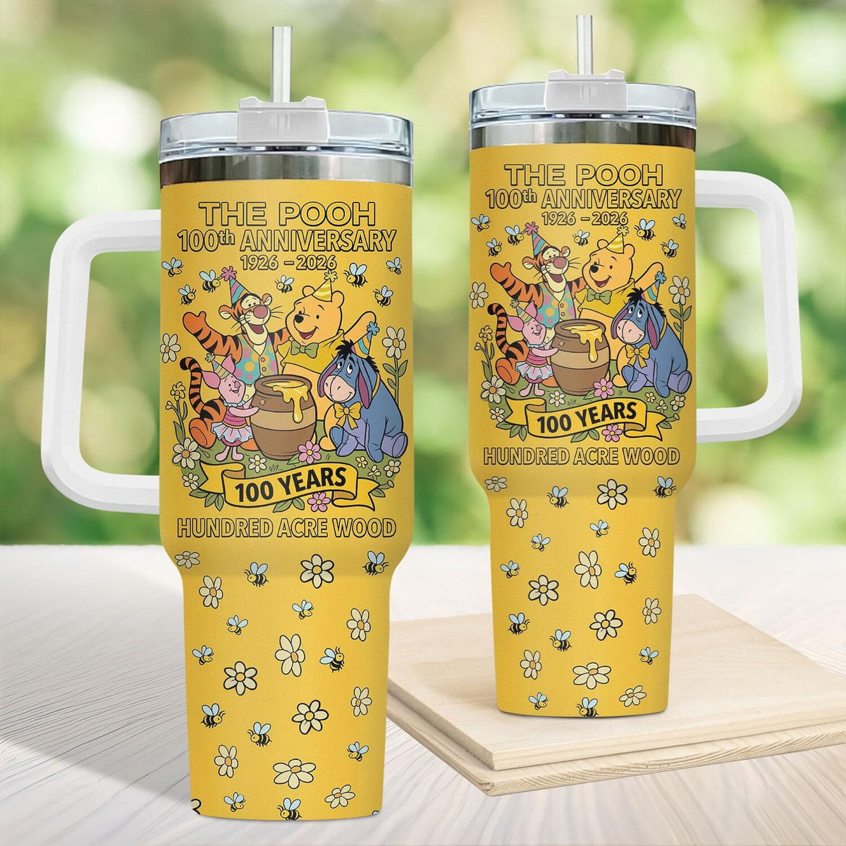 Lunabuddy™ Winnie The Pooh 100Th Anniversary Tumbler 40 Oz, Pooh And Friends Tumbler, Disney Winnie The Pooh 100 Years Tumbler, Pooh Birthday Cup