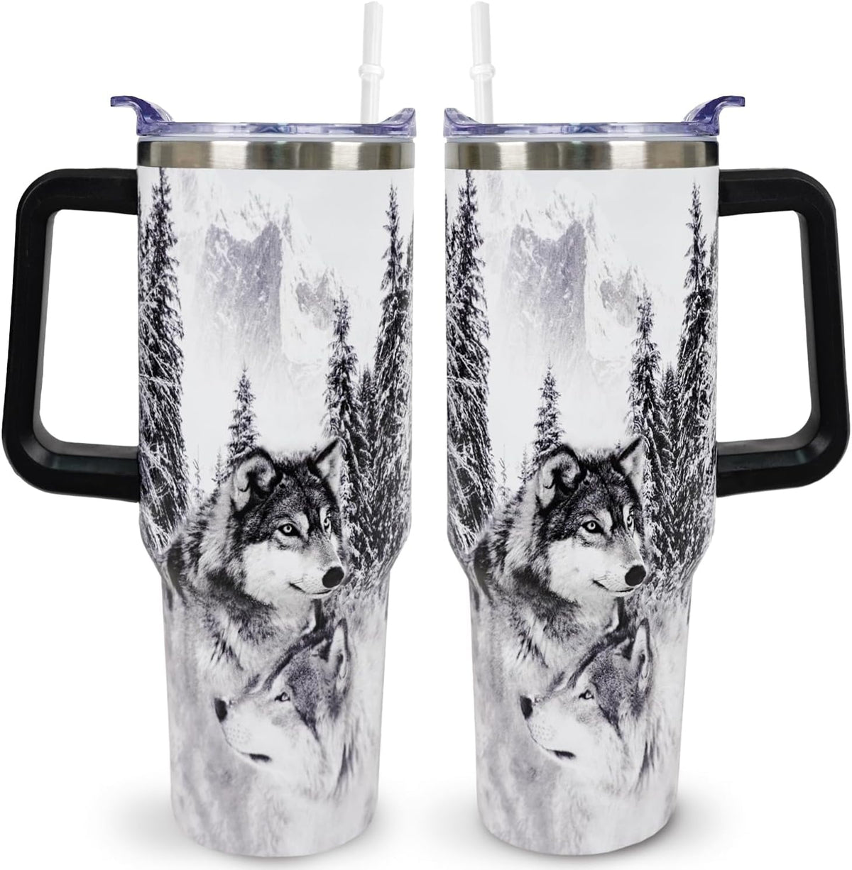 Lunabuddy™ Wolf Lovers Gifts Wolf Tumbler Cup With Lid and Straw 40OZ Stainless Steel Insulated Travel Mug Water Bottle