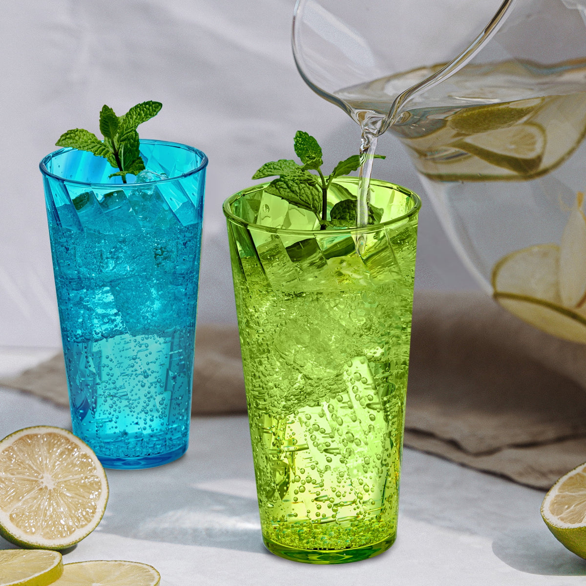 Lunabuddy™ Amazing Abby - Glacier - 18-Ounce Plastic Tumblers (Set of 8), Plastic Drinking Glasses, Mixed-Color Reusable Plastic Cups, Stackable, BPA-Free, Shatter-Proof, Dishwasher-Safe