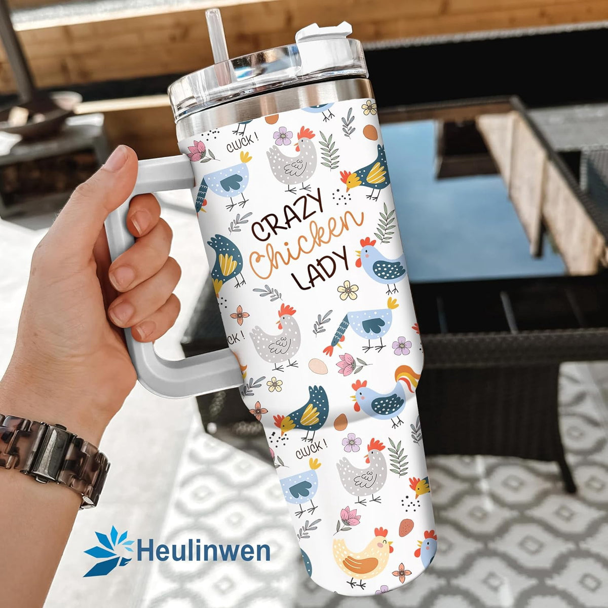 Lunabuddy™ 40 oz Chicken Tumbler with Handle and Straw - Chicken Tumbler for Chicken Lovers - Chicken Cup - Chicken Farmer Gifts for Women - Chicken Themed Gift - Crazy Chicken Lady Gifts for Christmas, Birthday