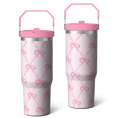 Lunabuddy™ 1pc Bow 30oz Tumbler with Straw & Handle - Insulated Stainless Steel Cup | Holiday Gift for Man Women (Christmas, Valentine's, Birthday)