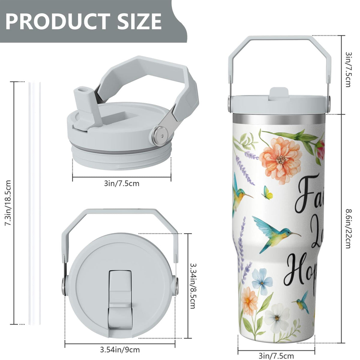 Lunabuddy™ 1pc Hummingbird 30oz Tumbler with Straw & Handle - Insulated Stainless Steel Cup | Holiday Gift for Man Women (Christmas, Valentine's, Birthday)