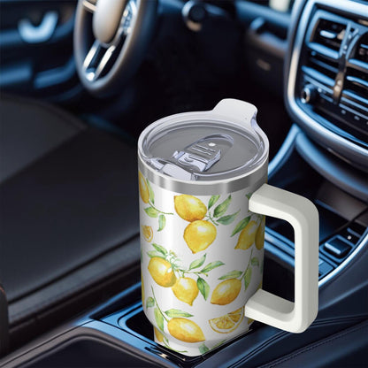 Lunabuddy™ 40oz Lemon Tumbler Lemon Theme 40 oz Tumbler with Handle & Straw Spill Proof Lid Double Insulated Mug Gifts for Lemon Men Women