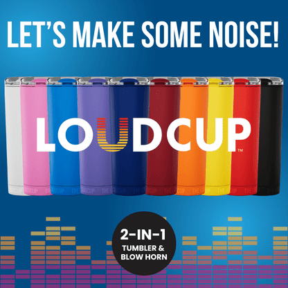 Lunabuddy™ Loud Cup 23 oz Tumbler + Stadium Horn with Slide-Close Lid (Royal Purple) - Double-WallCup Reusable Water Bottle Coffee Travel Mug - Worlds Loudest Cup for Game Day