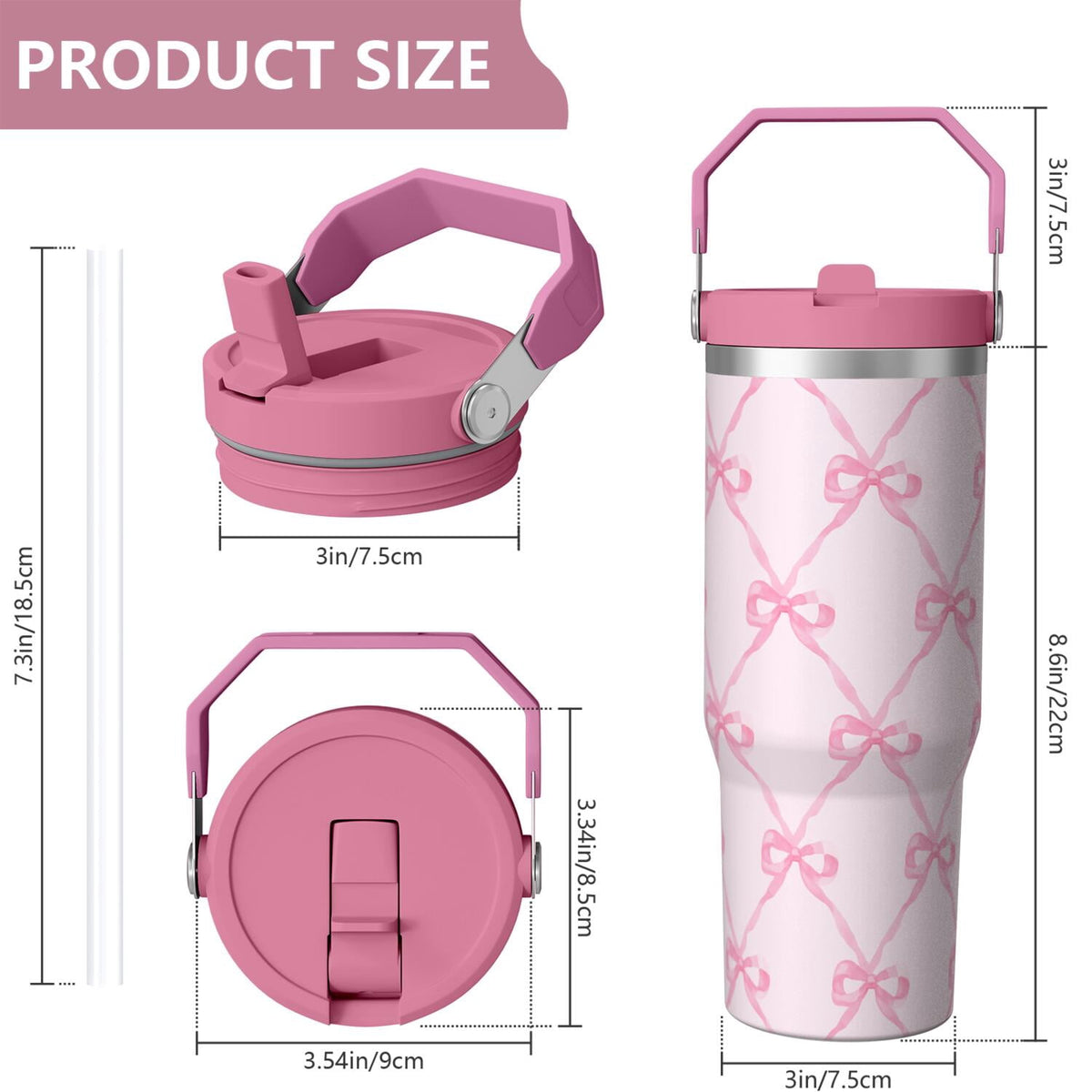 Lunabuddy™ 1pc Bow 30oz Tumbler with Straw & Handle - Insulated Stainless Steel Cup | Holiday Gift for Man Women (Christmas, Valentine's, Birthday)
