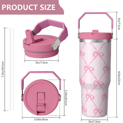 Lunabuddy™ 1pc Bow 30oz Tumbler with Straw & Handle - Insulated Stainless Steel Cup | Holiday Gift for Man Women (Christmas, Valentine's, Birthday)