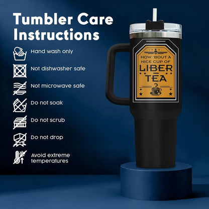 Lunabuddy™ Liber Tea Tumbler 40oz with Handle and Straw, Patriotic Tea Vacuum Insulated Travel Gaming Cup, Gamer Gifts for Father''s Day - Cool Birthday Present for Him, Men & Daddy