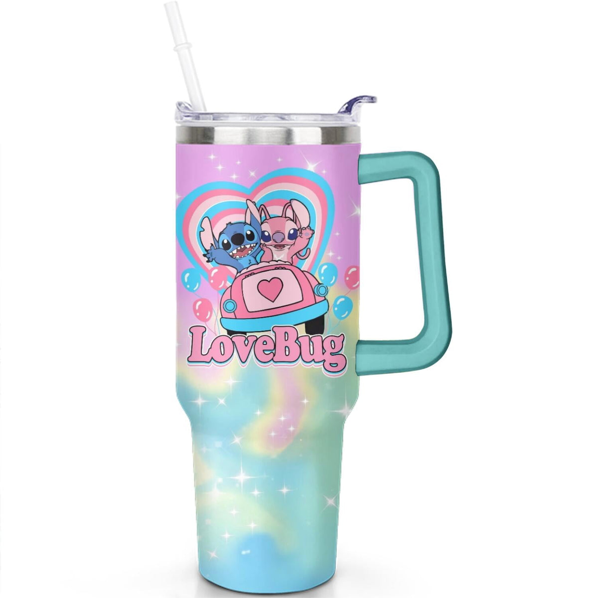 Lunabuddy™ 40oz Cartoon Movie Stainless Steel Tumbler with Lid and Straw,Spill Proof Cartoon Travel Cup for Cartoon Lovers Double Wall Vacuum Insulated Coffee Mug with Handle Greenish-blue