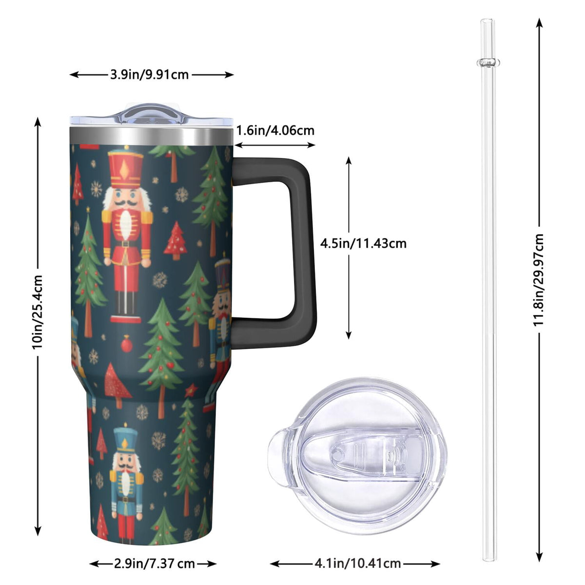 Lunabuddy™ 1pc nutcracker 40oz Tumbler with Straw & Handle - Insulated Stainless Steel Cup | Holiday Gift for Man Women (Christmas, Valentine's, Birthday)