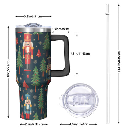 Lunabuddy™ 1pc nutcracker 40oz Tumbler with Straw & Handle - Insulated Stainless Steel Cup | Holiday Gift for Man Women (Christmas, Valentine's, Birthday)