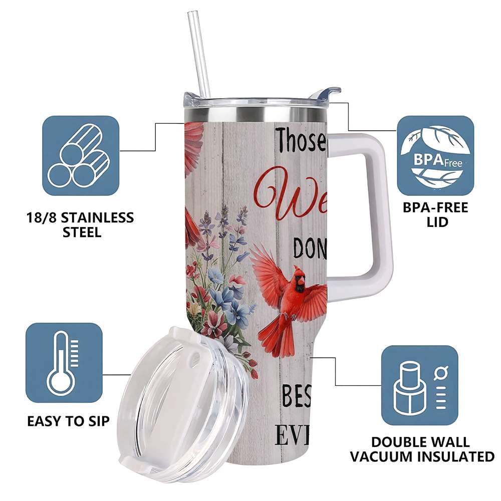 Lunabuddy™ Cardinal Insulated Tumbler with Lid and Straw, Stainless Steel Travel Mug with Handle, Floral Rustic Cardinal Cup, Double Wall Hot Cold Drink Tumbler, Gift for Women & Nature Lovers
