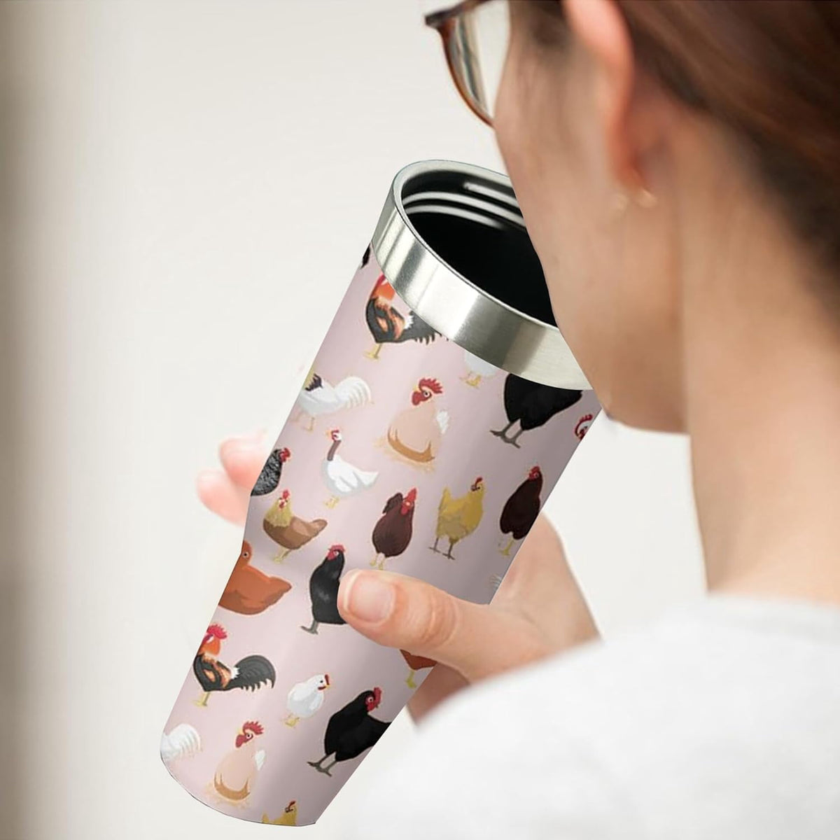 Lunabuddy™ 30 oz Chicken Tumbler with Handle and Flip Straw, Stainless Steel Double Insulated Cup with Lid and Straw, Travel Coffee Mug Water Bottle,Christmas Birthday Mothers Day Gifts for Women Animal Lovers
