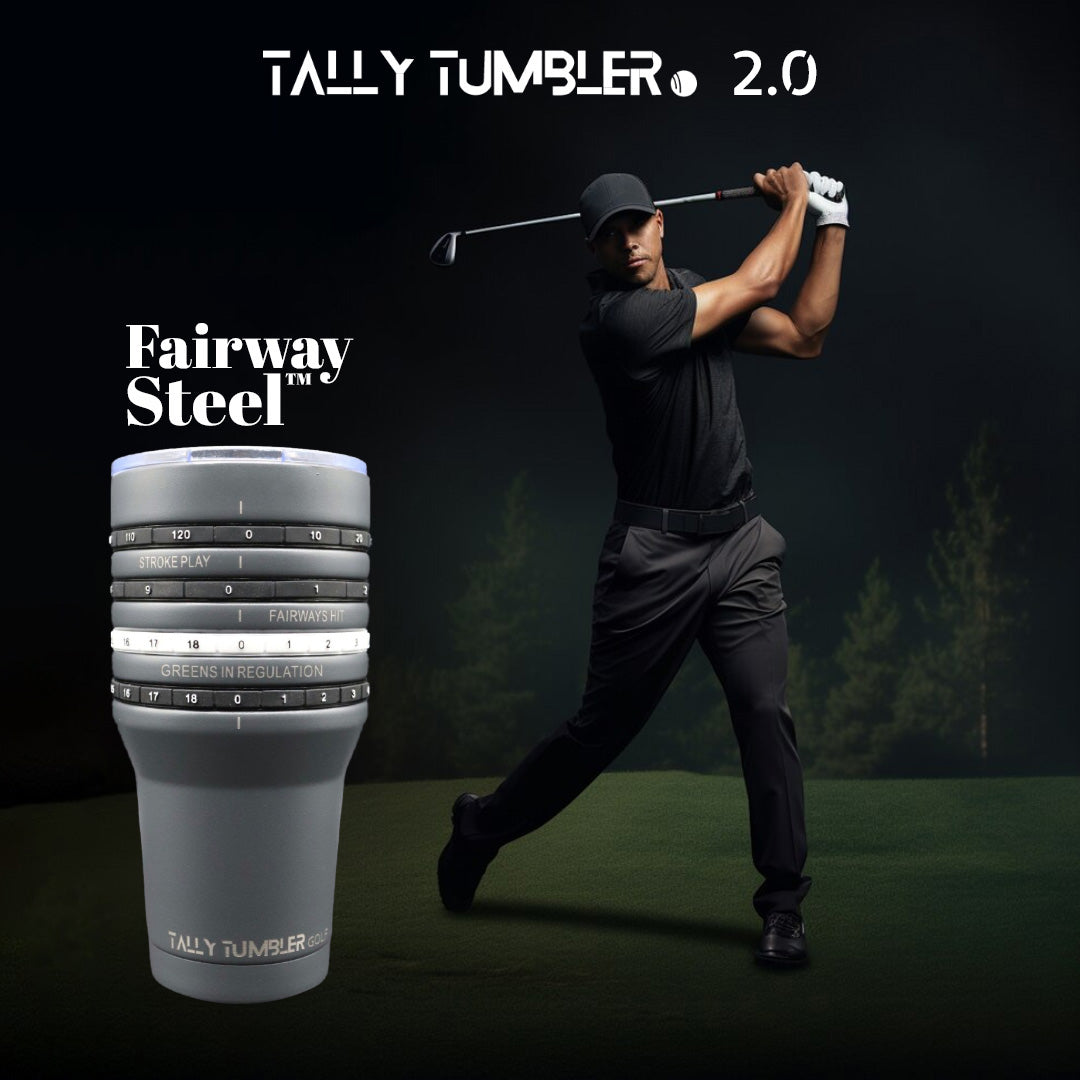 Lunabuddy™ Tally Tumbler Golf Fairway Steel Gray 30oz Scorekeeping Insulated Drinking Tumbler