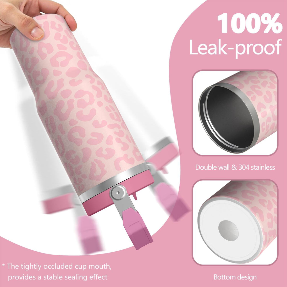Lunabuddy™ 1pc Pink Leopard Print 30oz Tumbler with Straw & Handle - Insulated Stainless Steel Cup | Holiday Gift for Man Women (Christmas, Valentine's, Birthday)