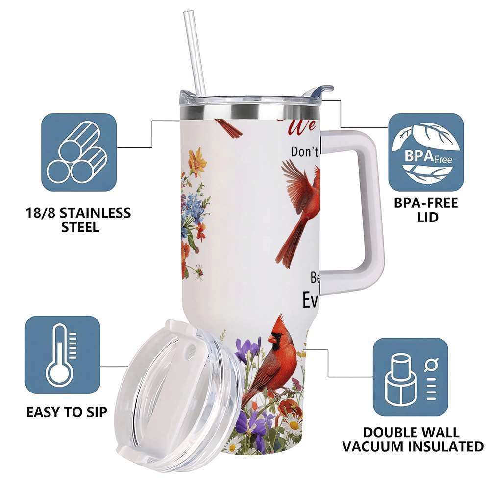 Lunabuddy™ Cardinal Bird Floral Insulated Tumbler with Lid and Straw, Stainless Steel Travel Mug with Handle, Wildflower Spring Art Design