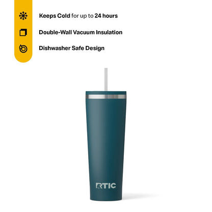 Lunabuddy™ 28 oz Ceramic Lined Everyday Tumbler, Spill-Resistant Straw Lid, Marine